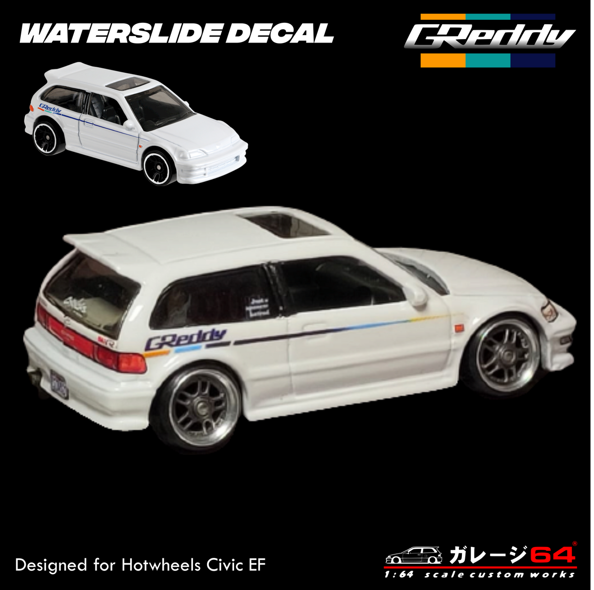 Decal set Hotwheels Civic EF Greddy Kenji
